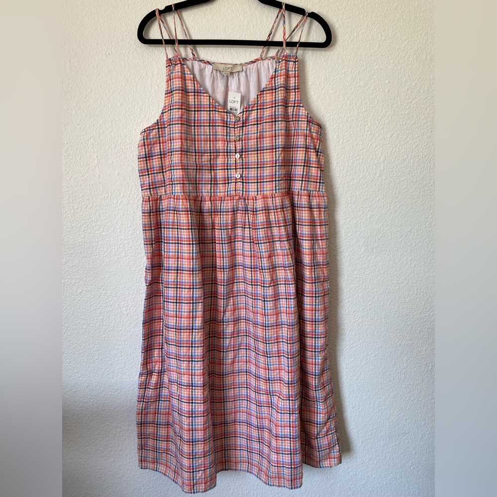 Strappy plaid gingham madras midi dress from LOFT NWT